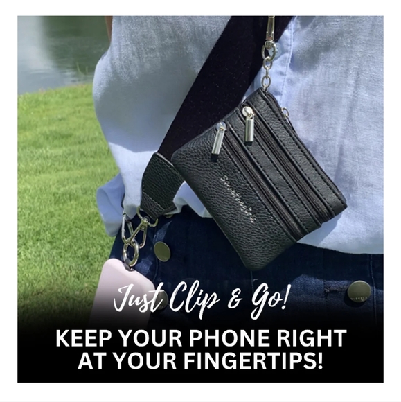 Save The Girls Clip And Go Black Strap Zippered Pouch And Phone Carrier NEW - Picture 7 of 10